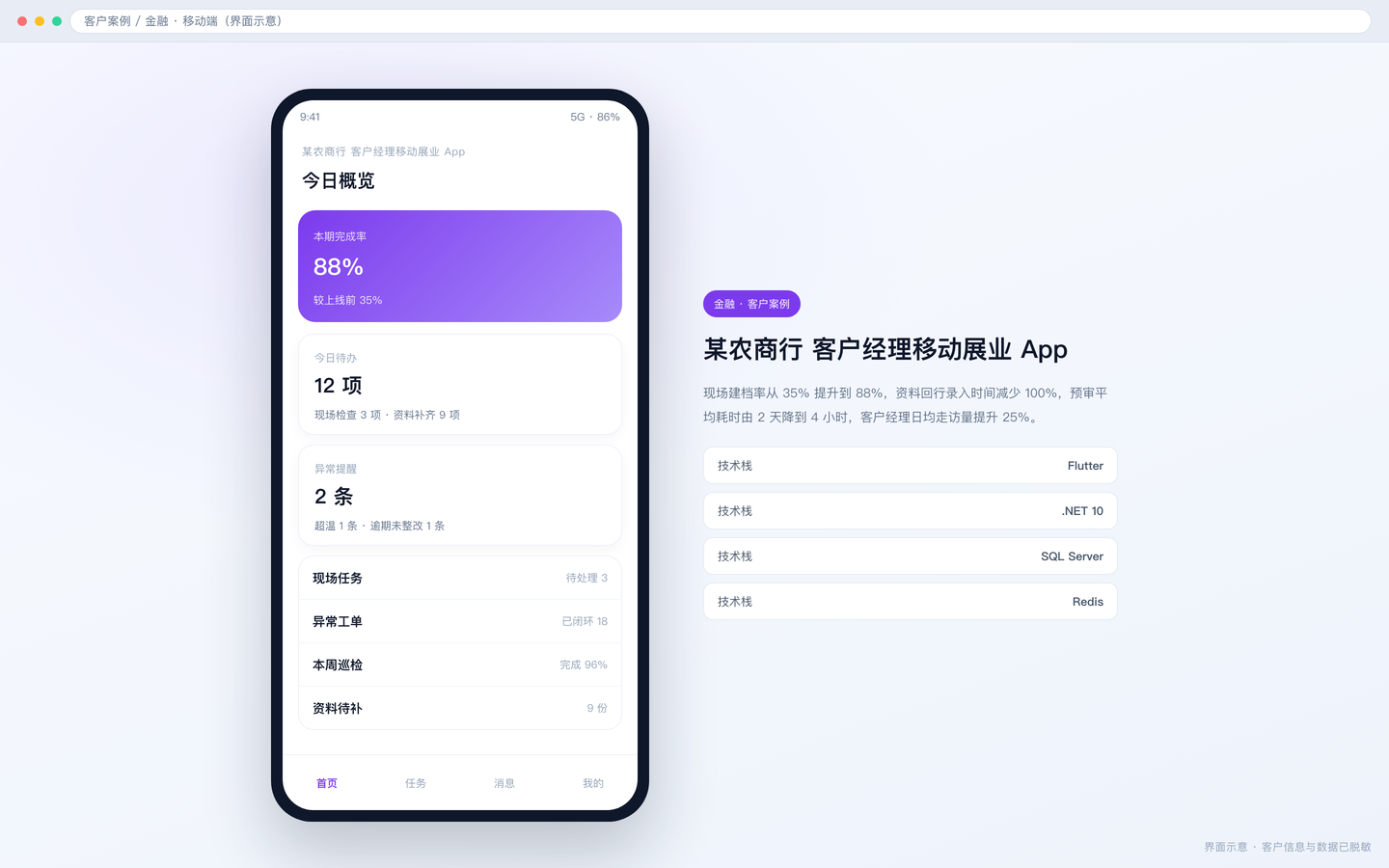 某农商行 客户经理移动展业 App · 界面 2